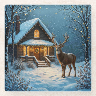 Posavasos De Vidrio La visita de Navidad nevada de Big Buck