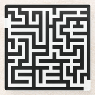 Posavasos De Vidrio Laberinto blanco y negro