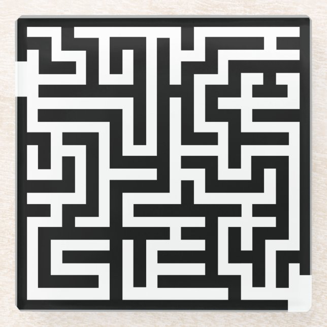 Posavasos De Vidrio Laberinto blanco y negro (Anverso)