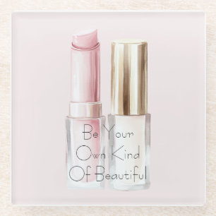 Posavasos De Vidrio Labial Rosa Blanco Esmalte de Uñas Marfil