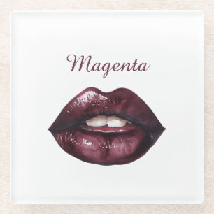 Posavasos De Vidrio Labios blancos magenta borgoña