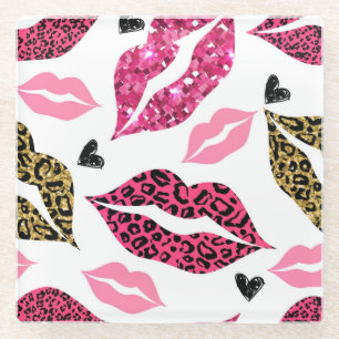 Posavasos De Vidrio Labios brillantes: Patrón de moda Leopard