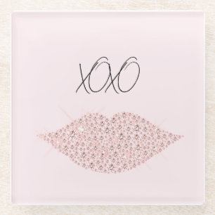 Posavasos De Vidrio Labios de destello rosado XOXO