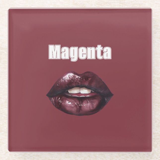 Posavasos De Vidrio Labios Rojo Burdeos Magenta (Anverso)