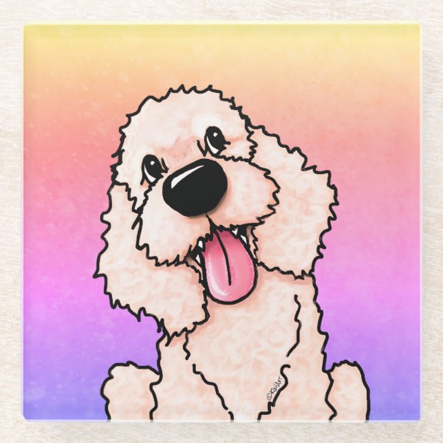 Posavasos De Vidrio Labradoodle sonriente (Anverso)