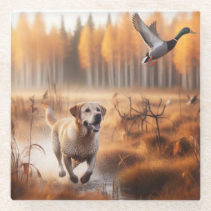 Posavasos De Vidrio Labrador/perro en la caza de pato en otoño