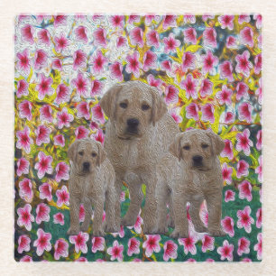 Posavasos De Vidrio Labrador Puppies Oil Paint