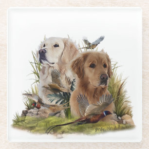 Posavasos De Vidrio Labrador recuperadores con faisán, arte