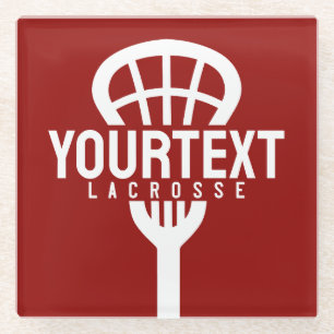Posavasos De Vidrio Lacrosse Player PERSONALIZADO TEXT Team Mesh Sport