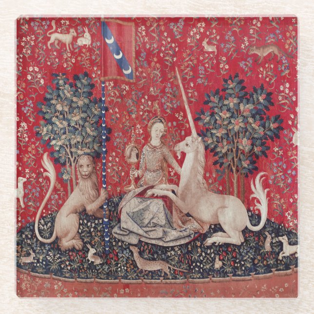 Posavasos De Vidrio Lady and Unicorn Medieval Tapestry Sight (Anverso)