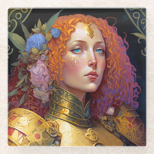 Posavasos De Vidrio Lady Knight Warrior Armor Fantasy Art (Anverso)