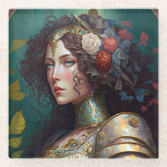 Posavasos De Vidrio Lady Knight Warrior Armor Fantasy Art (Anverso)