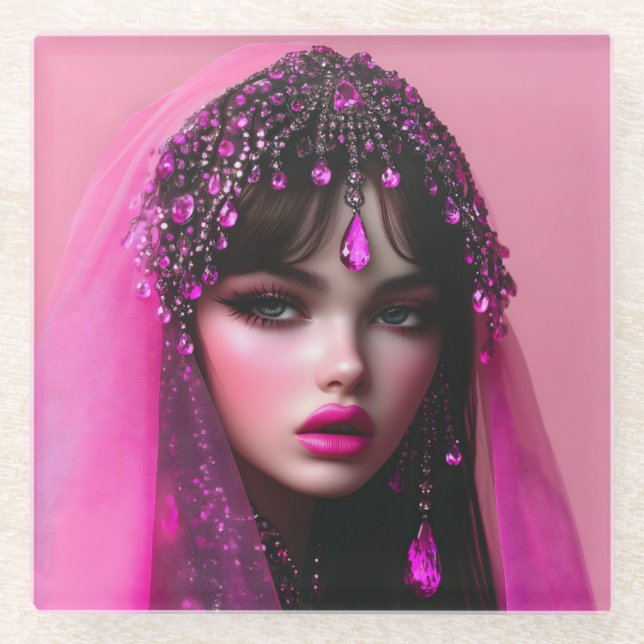 Posavasos De Vidrio Lady Pink Sapphire Glass Coaster (Anverso)