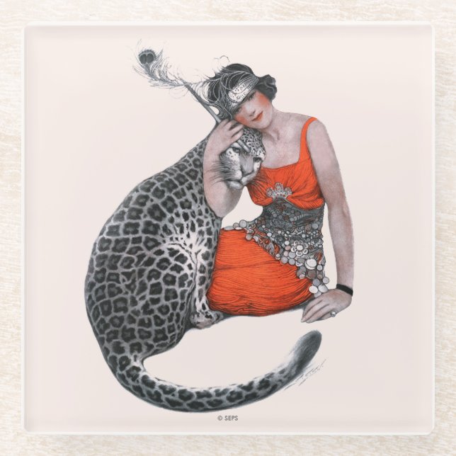 Posavasos De Vidrio Lady y Leopard (Anverso)