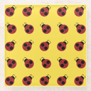 Posavasos De Vidrio Ladybug 60s retro fresco amarillo