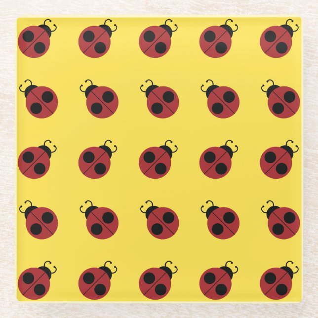 Posavasos De Vidrio Ladybug 60s retro fresco amarillo (Anverso)