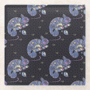 Posavasos De Vidrio Lagarto de Zentangle