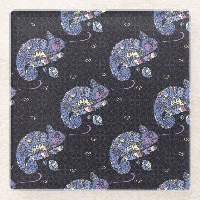 Posavasos De Vidrio Lagarto de Zentangle (Anverso)