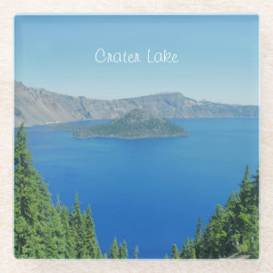 Posavasos De Vidrio Lago Crater con cielo azul y foto de agua 