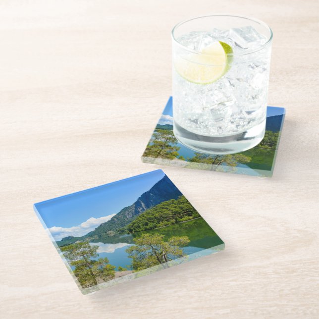 Posavasos De Vidrio Lago Escenario y Cielo Azul (Angular)