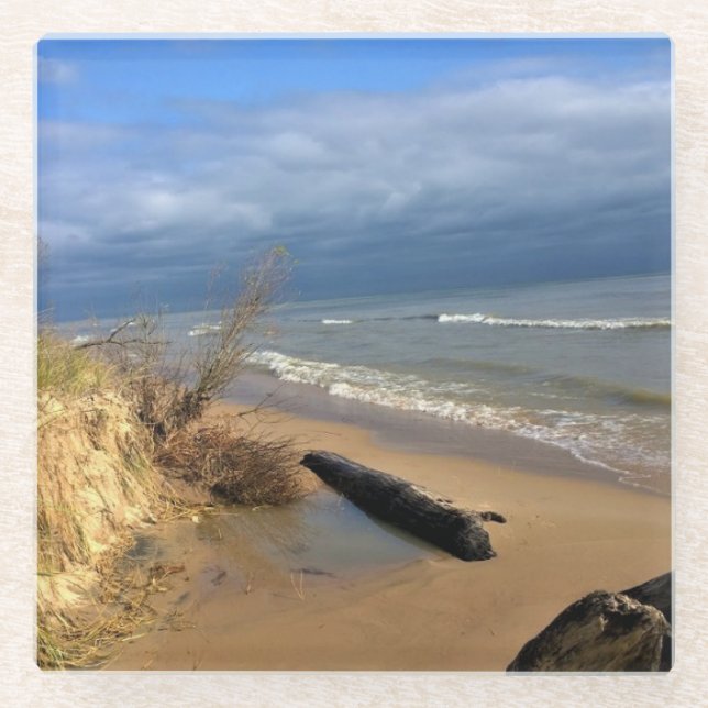 Posavasos De Vidrio Lago Michigan, Sheboygan, Wisconsin (Anverso)