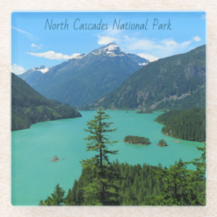 Posavasos De Vidrio Lago Turquesa de montaña nevada en Washington