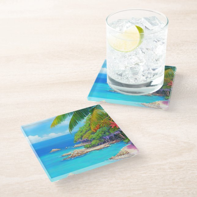 Posavasos De Vidrio Laguna tropical (Angular)