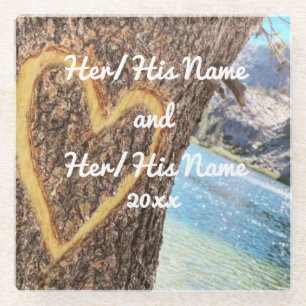Posavasos De Vidrio Lake Tahoe Blue Water Tree Heart Love