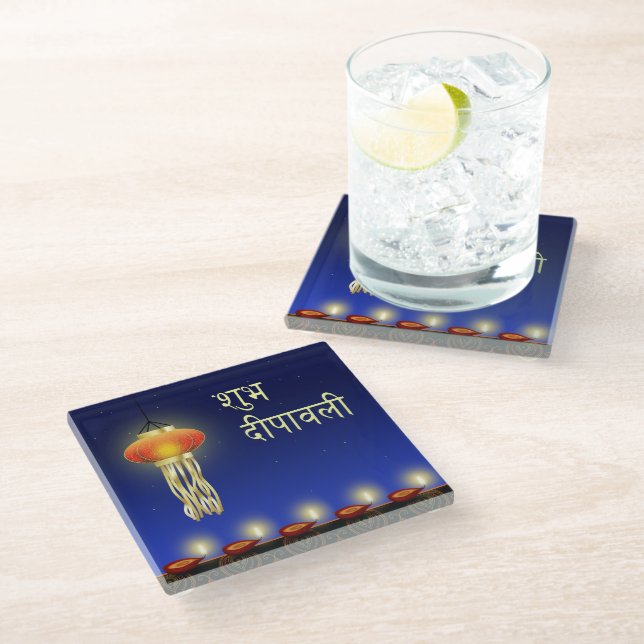 Posavasos De Vidrio Lámpara Diwali Luminosa - Pascua de vidrio (Angular)