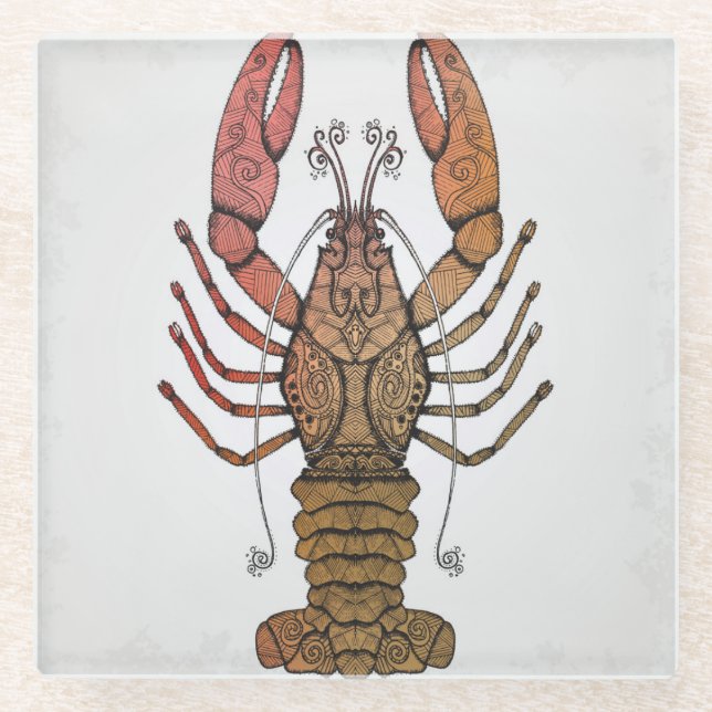 Posavasos De Vidrio Langosta del estilo de Zentangle (Anverso)