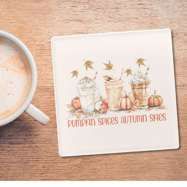 Posavasos De Vidrio Las especias de calabaza caen bebida otoñal Gratis (In situ)