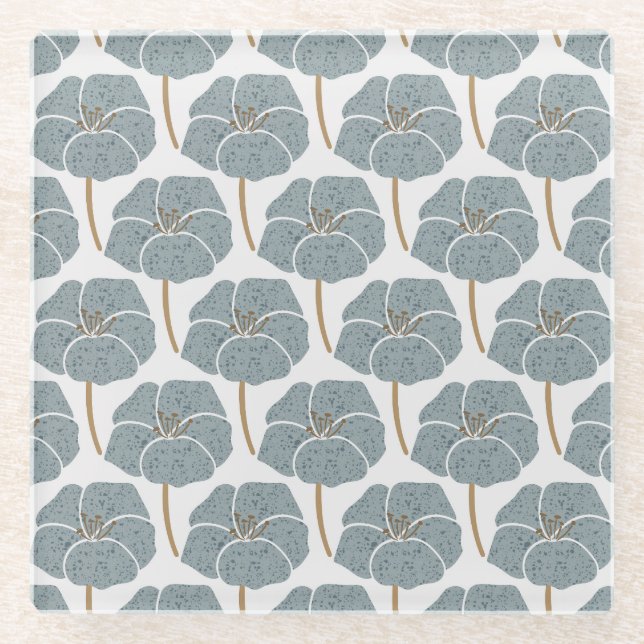 Posavasos De Vidrio Las Flores De Geranio Azules Presentan Un Patrón R (Anverso)