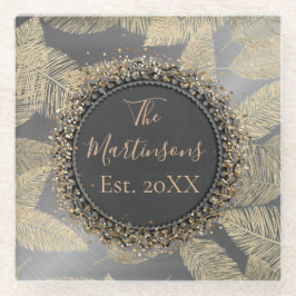 Posavasos De Vidrio Las plumas de oro en el nombre de la familia Sleek