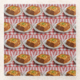 Posavasos De Vidrio Lasagna Red White Tablecloth Glass Coaster