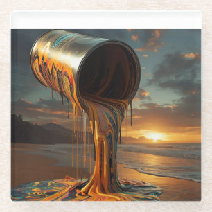 Posavasos De Vidrio Lata de pintura gigante vierte pintura en Sunset B