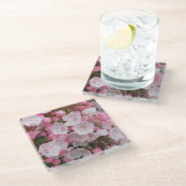 Posavasos De Vidrio Laurel Floral de montaña rosa