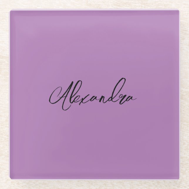 Posavasos De Vidrio Lavanda de nombre propio de caligrafía plana minim (Anverso)