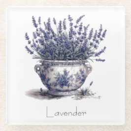 Posavasos De Vidrio Lavanda en el personalizable azul Delft