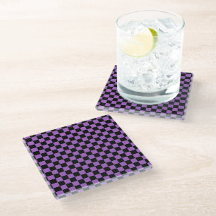 Posavasos De Vidrio Lavanda y patrón negro de verificación