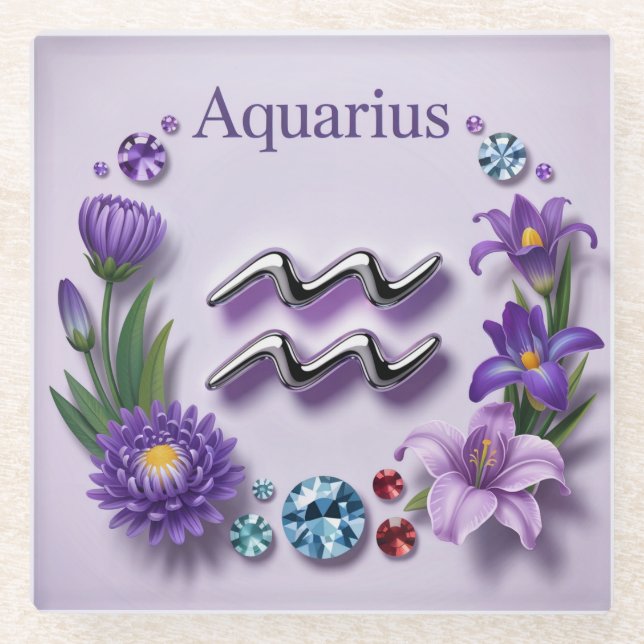 Posavasos De Vidrio Lavender Aquarius Glyph Coaster (Anverso)