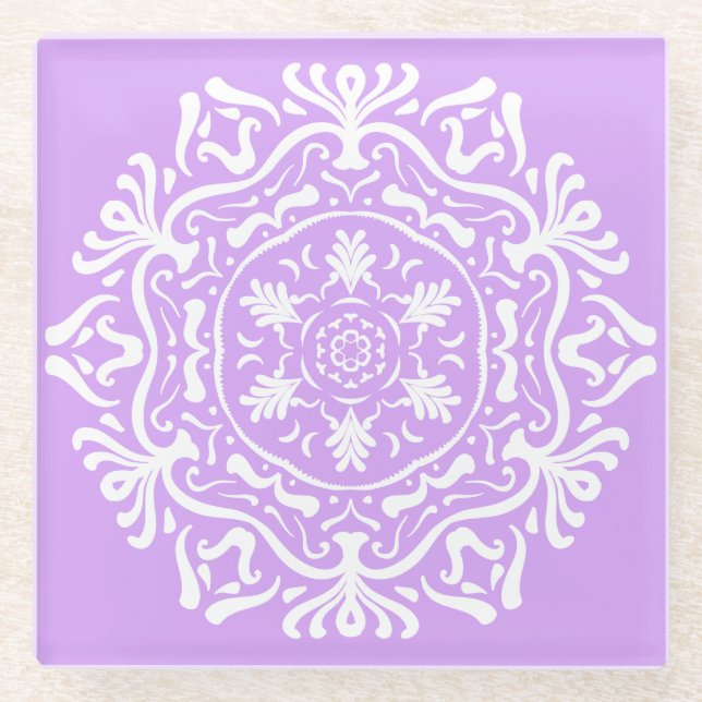 Posavasos De Vidrio Lavender Mandala (Anverso)