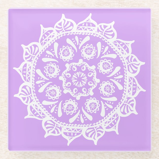 Posavasos De Vidrio Lavender Mandala (Anverso)