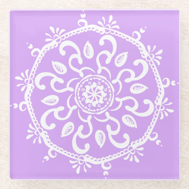 Posavasos De Vidrio Lavender Mandala (Anverso)
