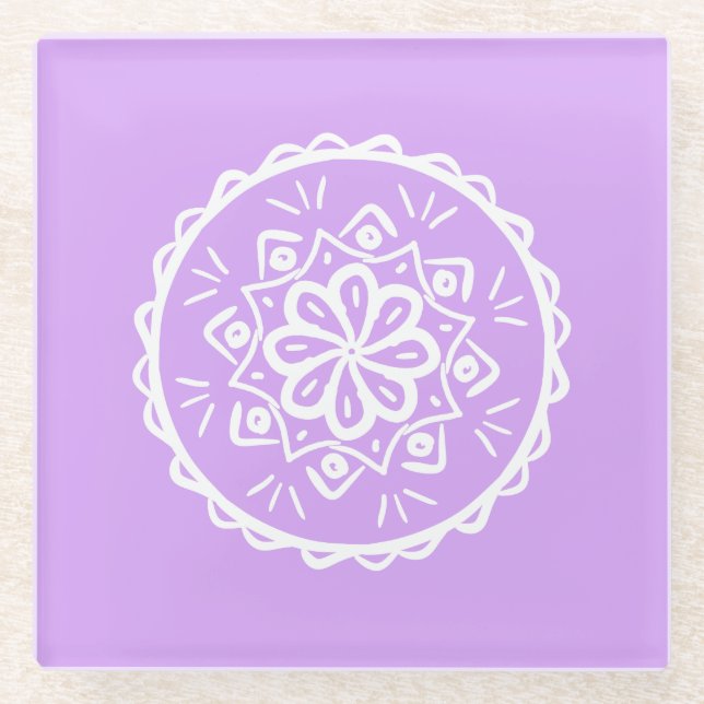 Posavasos De Vidrio Lavender Mandala (Anverso)