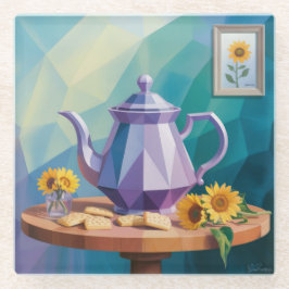 Posavasos De Vidrio Lavender Teapot Cubist Art Glass