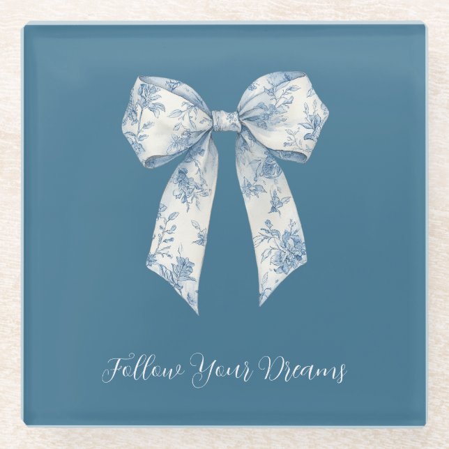 Posavasos De Vidrio Lazo floral blanco azul (Anverso)
