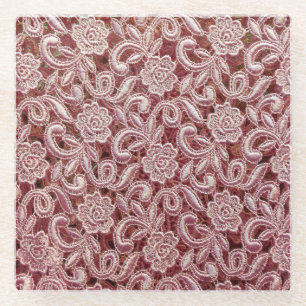 Posavasos De Vidrio Lazo rosado, patrón de rosas vintage.