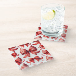 Posavasos De Vidrio Lazos Navideños Rojos