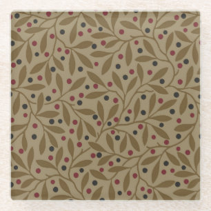 Posavasos De Vidrio Leaf Berry Classic Colored Bonito Pattern Art