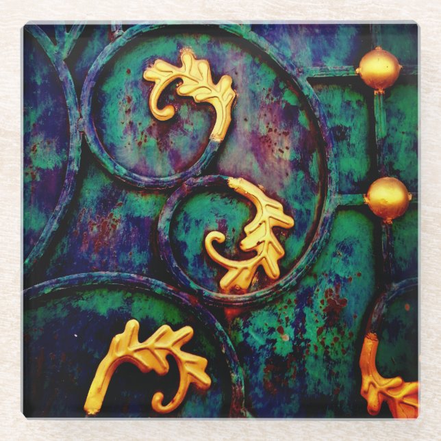 Posavasos De Vidrio Leaf de oro (Anverso)